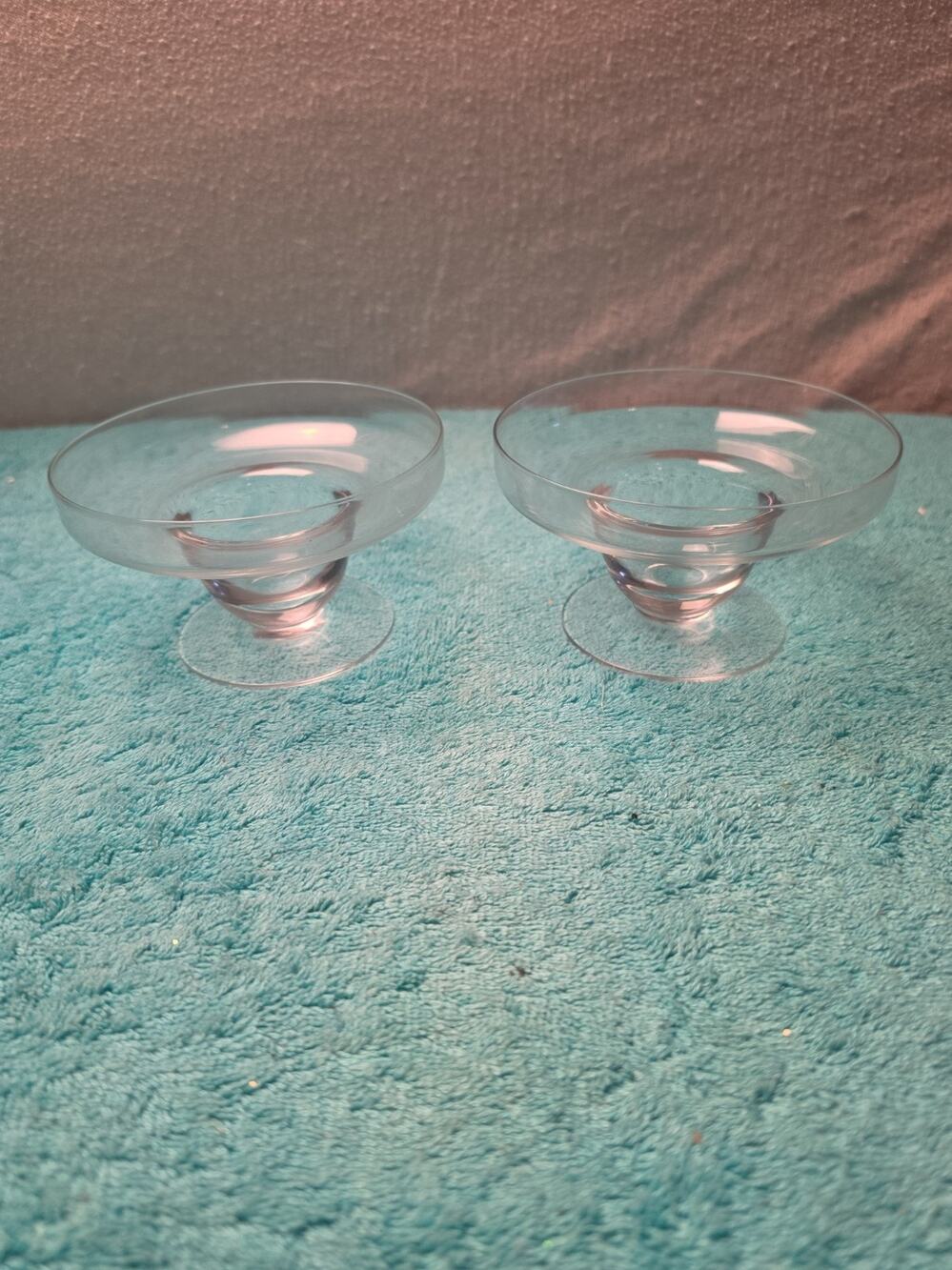 Vtg MCM Clear Art Glass Compote Bowls Pair 5” Controlled Bubble Teardrop Stem